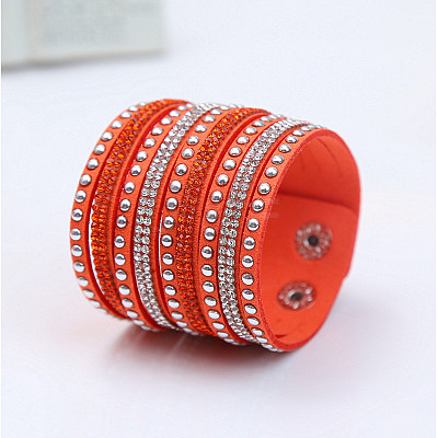 9-row Suede Cord & Rhinestone & Alloy Rivet Wrap Bracelets WG9BE7D-11-1