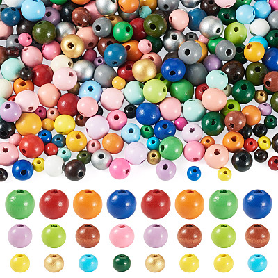 300Pcs 3 Styles Round Natural Wood Beads WOOD-TA0003-04-1