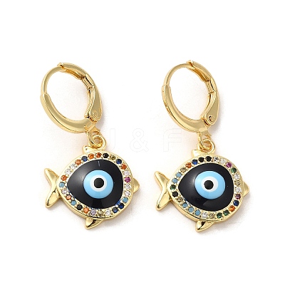 Evil Eye Golden Brass Dangle Leverback Earrings EJEW-Q797-01D-G-1