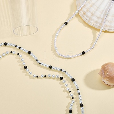 Baking Paint Pearlized Glass Pearl Round Beaded Long Necklaces NJEW-SW00066-02-1