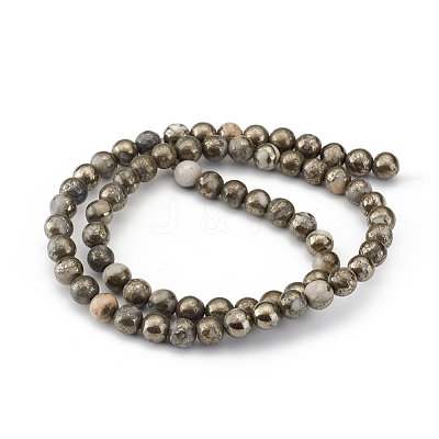 Natural Pyrite Beads Strands G-G839-01-6mm-1
