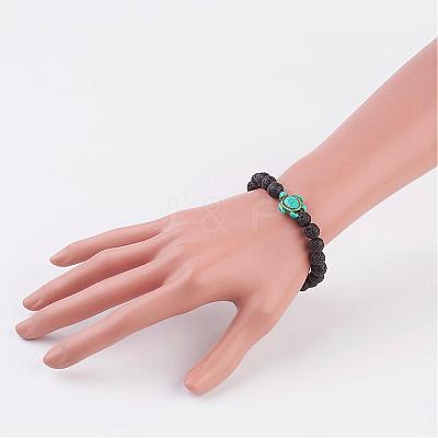 Lava Rock Beaded Stretch Bracelets BJEW-JB03036-02-1