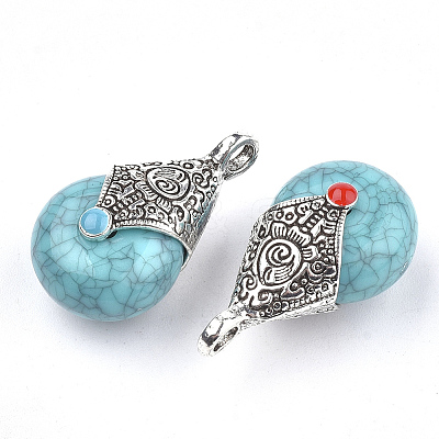 Tibetan Style Resin Pendants X-RESI-T022-16G-1