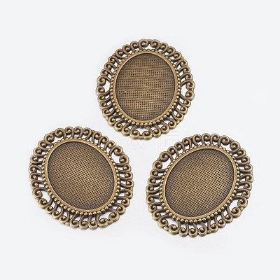 Tibetan Style Cabochon Connector Setting TIBEP-EA094YKG-AB-LF-1