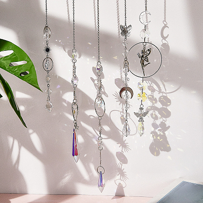 5Pcs Alloy Planet Moon Hanging Ornaments HJEW-BM0001-47-1