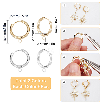 12Pcs 2 Colors 201 Stainless Steel Huggie Hoop Earring Findings STAS-SC0004-68-1