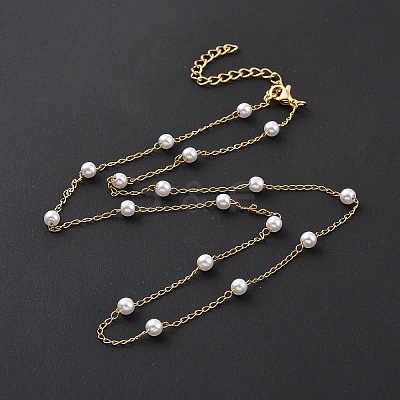 PVD Vacuum Plating 304 Stainless Steel Beaded Necklaces NJEW-E064-06G-1