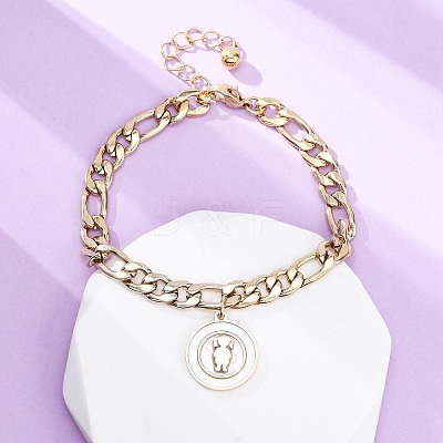 304 Stainless Steel Flat Round with Girl Charm Bracelets BJEW-A036-13G-01-1