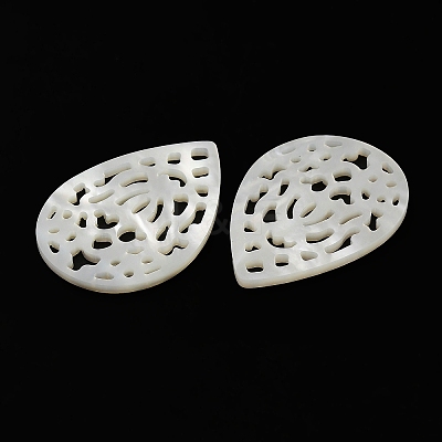 Natural White Shell Hollow Pendants SSHEL-M022-11-1