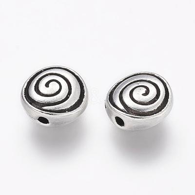 Tibetan Style Alloy Flat Round Carved Vortex Beads TIBEB-5437-AS-LF-1
