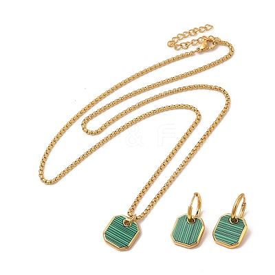 Synthetic Malachite Octogon Dangle Hoop Earring & Pendant Nacklace SJEW-P002-04G-1