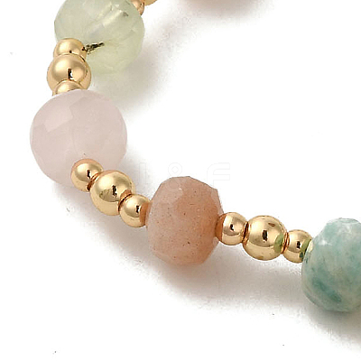 Faceted Rondelle Natural Citrine & Rose Quartz & Sunstone & Amazonite & Prehnite Bead Stretch Bracelets BJEW-P318-02G-01-1