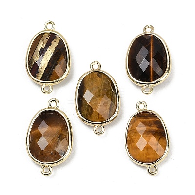 Natural Tiger Eye Faceted Connector Charms G-K347-11G-22-1