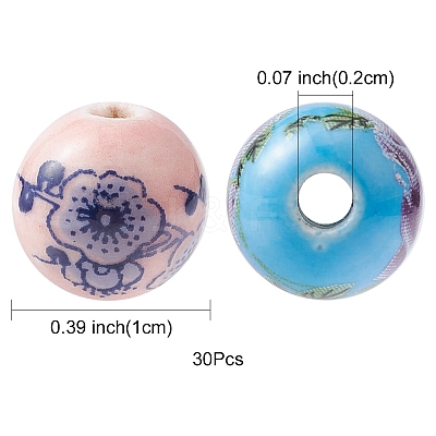 Printed Handmade Porcelain Beads PORC-YW0001-04-1