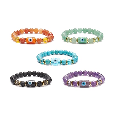 Gemstone Round Beaded Stretch Bracelet BJEW-JB08633-1