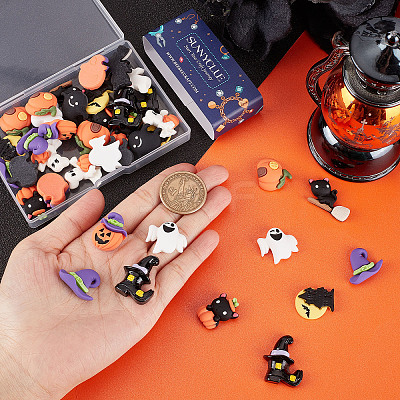 40Pcs 10 Styles Halloween Opaque Resin Cabochons RESI-SC0002-47-1