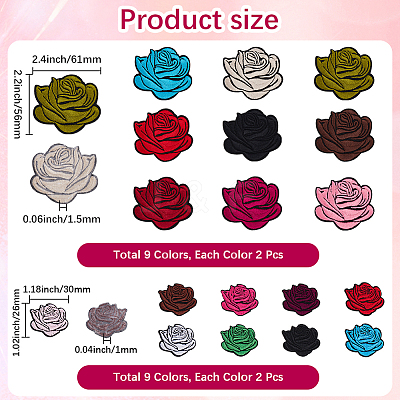 36Pcs 18 Styles Rose Shape Cloth Iron on Embroidered Patches DIY-CY0001-21-1