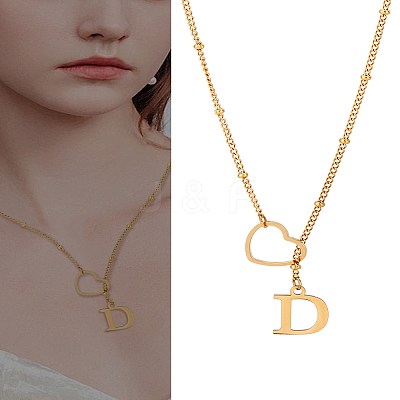 1Pc Letter & Heart Stainless Steel Lariat Necklaces for Women NJEW-LP0002-87G-D-1