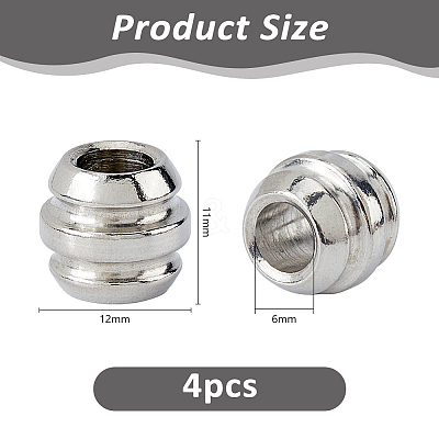 4Pcs Drum 304 Stainless Steel European Beads STAS-DC0017-29-1