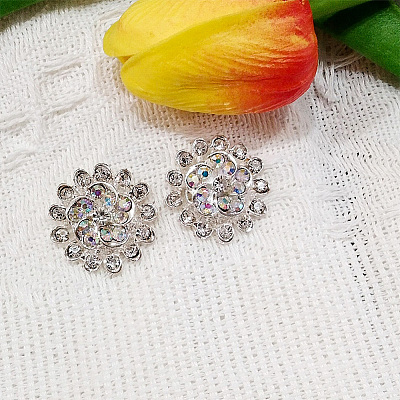 6Pcs 1-Hole Alloy Rhinestone Shank Buttons BUTT-AR0001-12-1