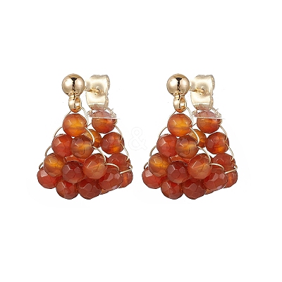 Round Brass Natural Agate Hoop Earrings EJEW-TA00620-01-1