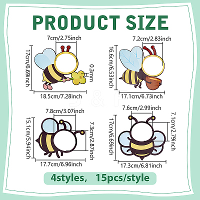 60Pcs 4 Styles Bees Cutouts AJEW-PH0008-60-1
