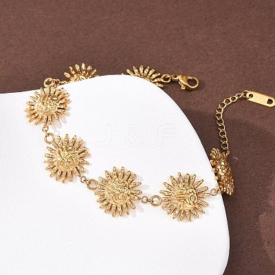 Textured 304 Stainless Steel Sun Link Chain Bracelets for Women BJEW-K293-06C-G-1