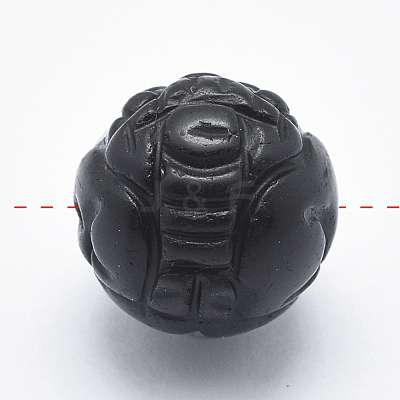 Carved Round Natural Obsidian Beads G-P360-01-14mm-1
