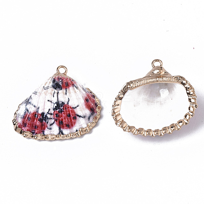 Electroplate Printed Natural Scallop Shell Pendants SSHEL-R047-04-A07-1