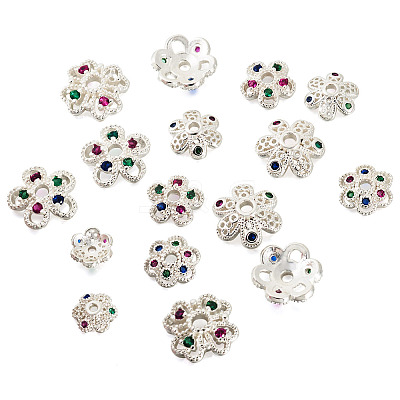 16Pcs 8 Styles Brass Micro Pave Cubic Zirconia Bead Caps ZIRC-TA0001-23S-1
