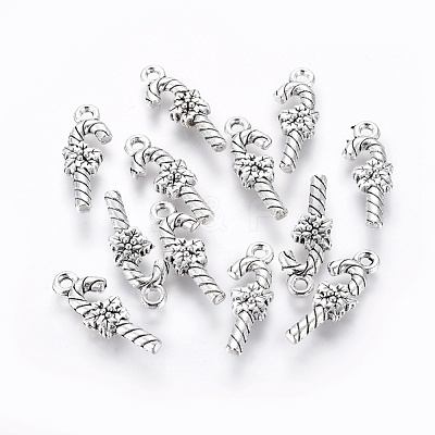Tibetan Style Alloy Christmas Crutch Pendants TIBEP-GC161-AS-RS-1