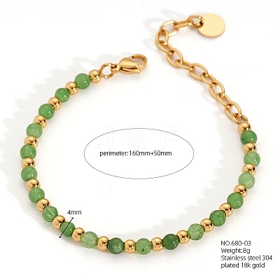 Bohemian Style Natural Green Agate Round Beaded Bracelets for Women JU9810-4-1