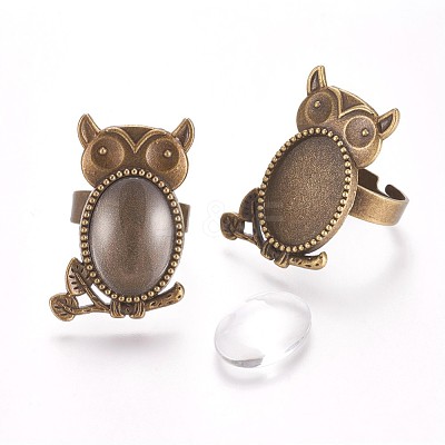 Vintage Adjustable Iron Owl Finger Ring Settings and Alloy Cabochon Bezel Settings FIND-X0010-02AB-1