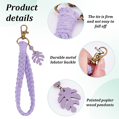 8Pcs Handmade Macrame Cotton Threads Wrist Strap Pendant Decoration HJEW-PH01990-1