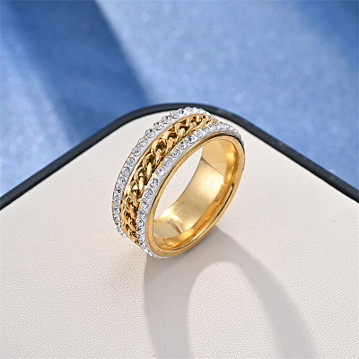 Stainless Steel with Rhinestone Finger Rings FS-WGB751E-59-1