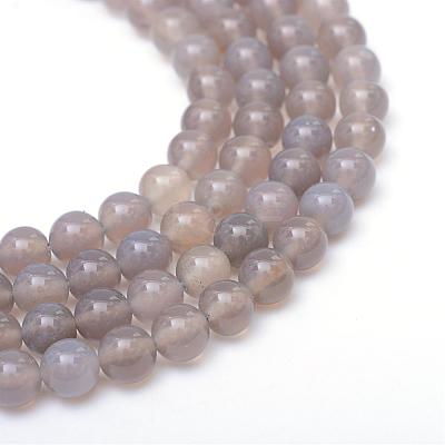 Round Natural Grey Agate Bead Strands G-R345-6mm-07-1