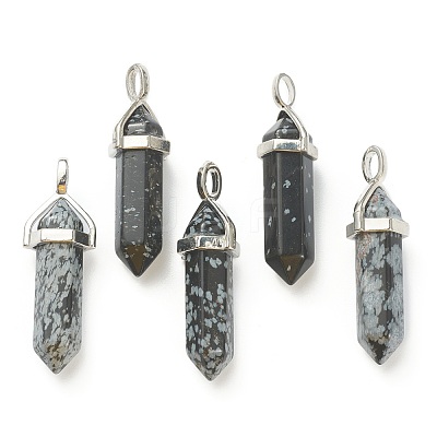 Natural Snowflake Obsidian Pointed Pendants G-M378-01P-A09-1