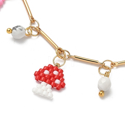 Glass Seed Beads Mushroom Charm Bracelets BJEW-MZ00218-1