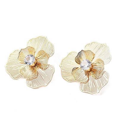 Flower Brass Micro Pave Cubic Zirconia Stud Earrings EJEW-F391-07G-01-1