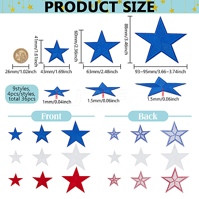 1Box Star Computerized Embroidery Polyester Cloth Iron on/Sew on Patches AJEW-FG0004-97-1
