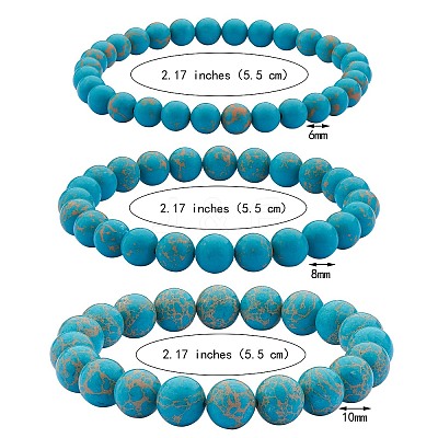 3Pcs 3 Size Synthetic Imperial Jasper Round Beaded Stretch Bracelets Set BJEW-SW00064-31-1