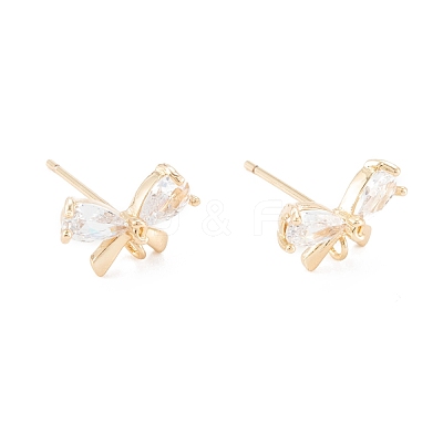 Brass Micro Pave Clear Cubic Zirconia Stud Earring Findings KK-D063-15G-1