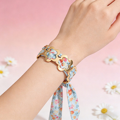 Floral Fabric Iron Cuff Bangles for Women FS-WG41D7B-07-1