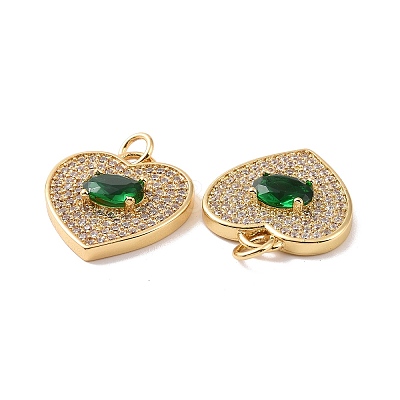 Heart Brass Micro Pave Cubic Zirconia Pendants KK-G435-01G-01-1