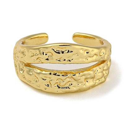 Textured Brass Double Layer Open Cuff Rings for Women RJEW-Z050-02G-1