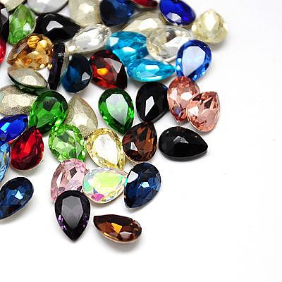Glass Pointed Back Rhinestone Cabochons RGLA-A008-20x30mm-M-1