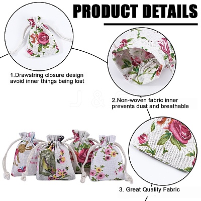 4 Styles Flower Print Burlap Packing Pouches ABAG-BBC0001-03A-1