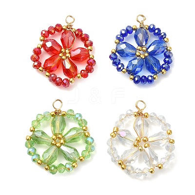 Cooper Wire Wrapped Electroplate Glass Pendants PALLOY-MZ01413-1