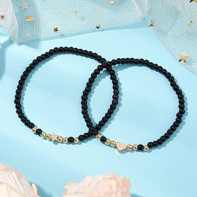 2Pcs 2 Styles Glass Seed Beaded Stretch Bracelet Sets for Women BJEW-JB11373-04-1