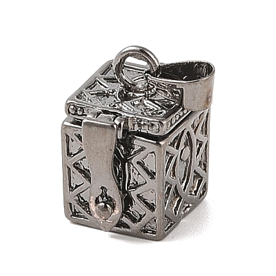 Carved Cuboid Rack Plating Brass Prayer Box Pendants KK-L101-28B-1